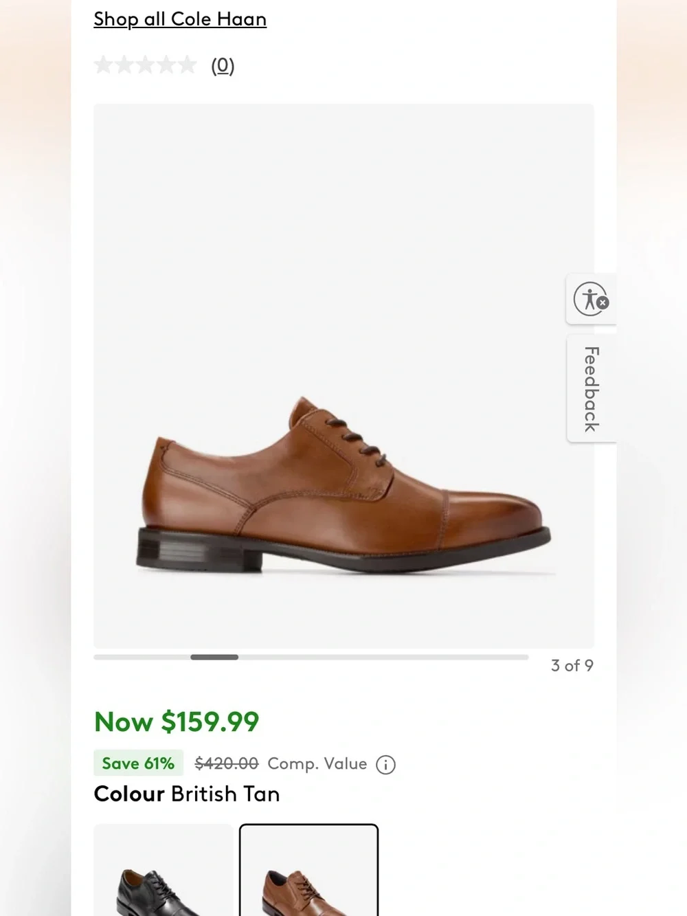 Cole Haan Grand 360 Bedford Tan Leather Derby Oxfords NWT